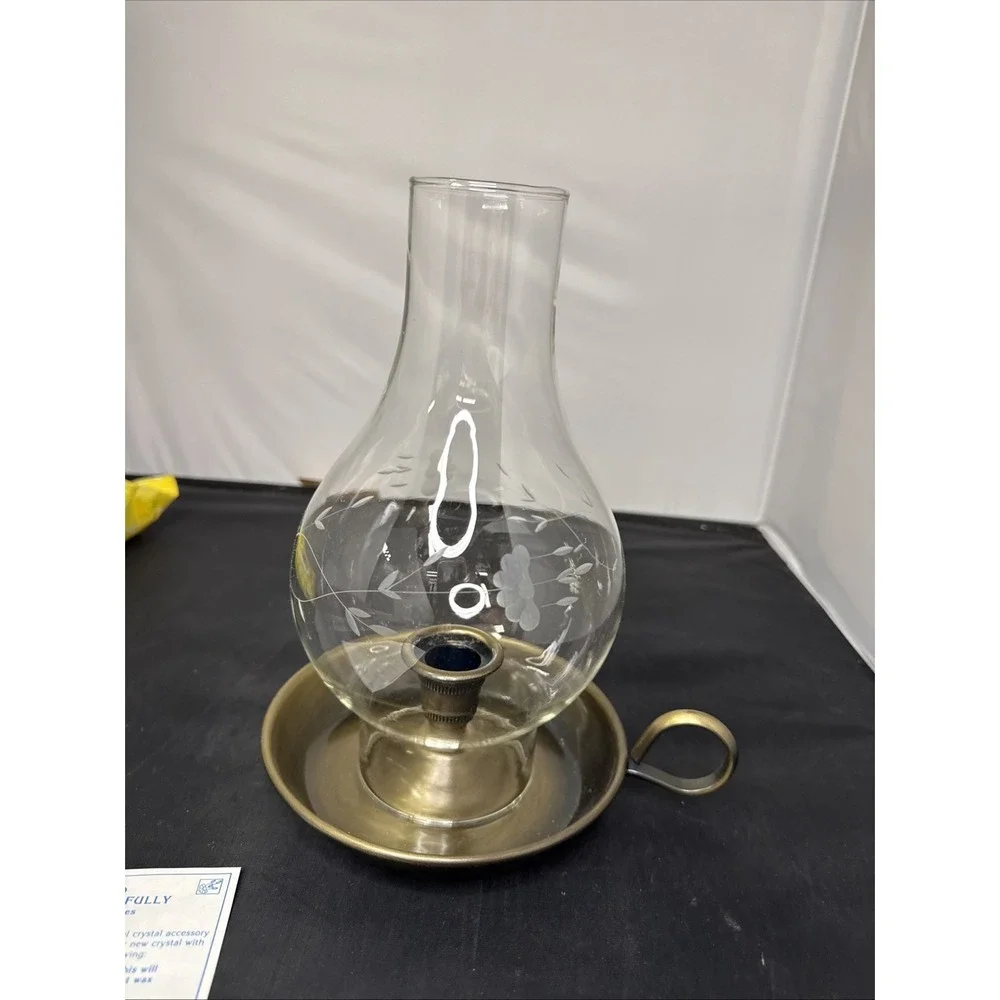 VINTAGE Princess House Heritage Brass Candle Stick Hurricane Chamber Lamp w/ Box